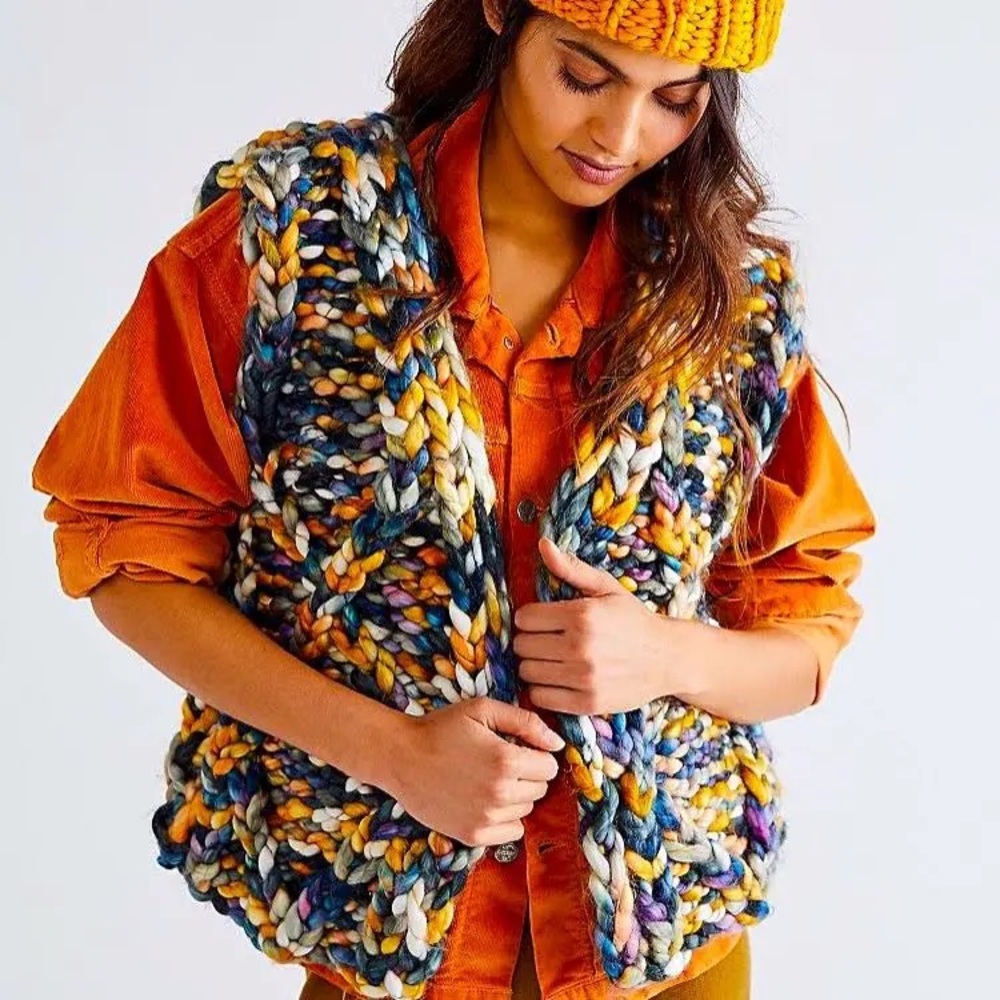 Free People Twilight Chunky Multi Colored Knit Heavyweight Vest in Size XS
